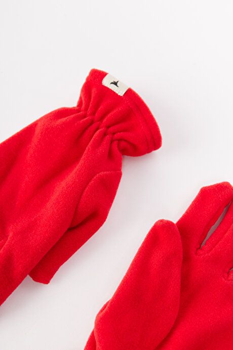 Anti-Pilling Warm Water Repellent Fleece Red Beanie Neck Collar Gloves Set ET4124100020KIR