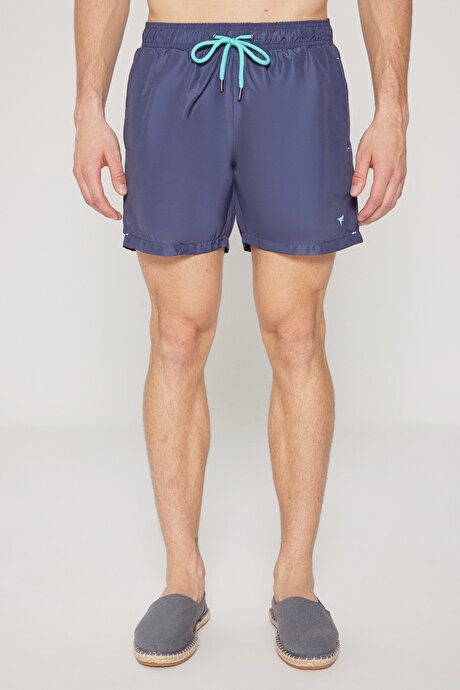 Standard Fit Regular Fit Fast Drying Patterned Navy Blue Swimsuit Sea Shorts with Pockets ET4723200009LAC