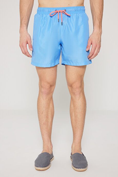 Standard Fit Regular Fit Fast Drying Patterned Blue Swimsuit Sea Shorts with Pockets ET4723200009MAV