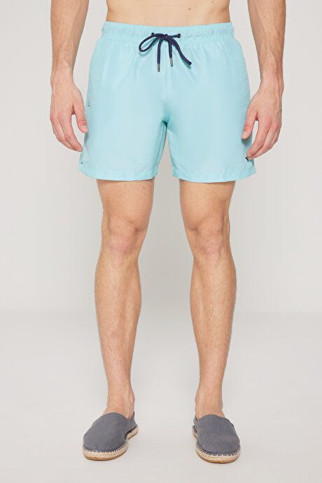 Standard Fit Regular Fit Fast Drying Patterned Mint Swimsuit Sea Shorts with Pockets ET4723200009MIN