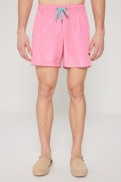 Standard Fit Regular Fit Fast Drying Patterned Pink Swimsuit Sea Shorts with Pockets ET4723200009PMB