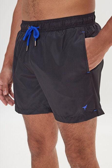 Standard Fit Regular Fit Quick Drying Patterned Black Swimsuit Sea Shorts with Pockets ET4723200009SYH