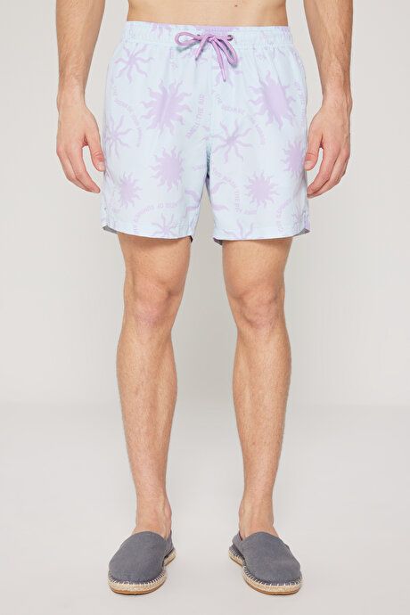 Standard Fit Regular Fit Fast Drying Patterned Mint Lilac Swimsuit Sea Shorts with Pockets ET4724200003MLA