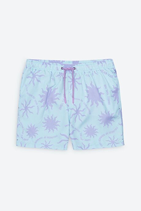 Standard Fit Regular Fit Fast Drying Patterned Mint Lilac Swimsuit Sea Shorts with Pockets ET4724200003MLA