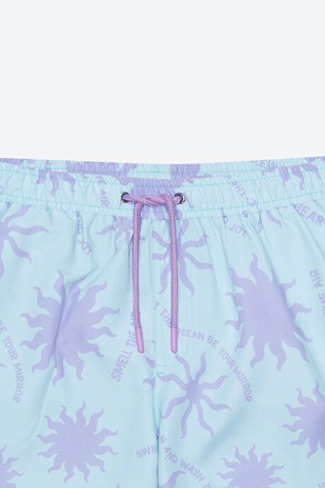 Standard Fit Regular Fit Fast Drying Patterned Mint Lilac Swimsuit Sea Shorts with Pockets ET4724200003MLA