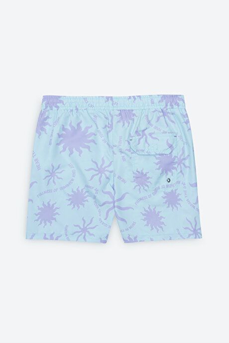 Standard Fit Regular Fit Fast Drying Patterned Mint Lilac Swimsuit Sea Shorts with Pockets ET4724200003MLA