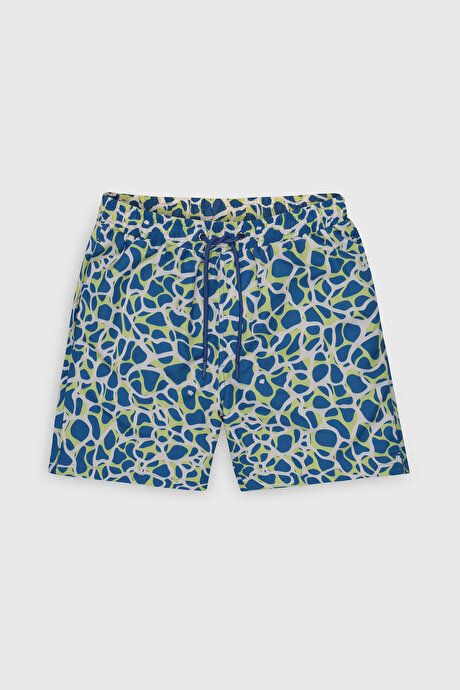 Standard Fit Regular Fit Fast Drying Patterned Navy Blue-Green Swimsuit Sea Shorts with Pockets ET4724200006LYS