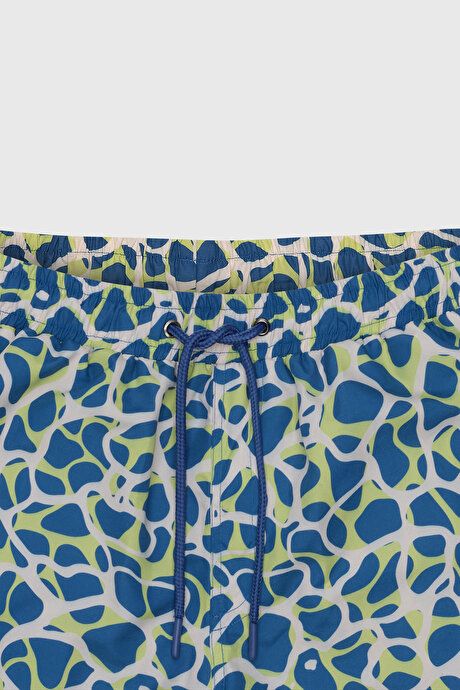 Standard Fit Regular Fit Fast Drying Patterned Navy Blue-Green Swimsuit Sea Shorts with Pockets ET4724200006LYS