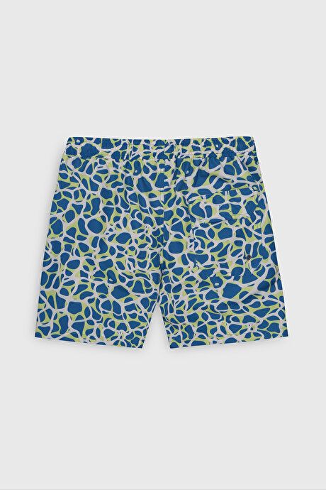 Standard Fit Regular Fit Fast Drying Patterned Navy Blue-Green Swimsuit Sea Shorts with Pockets ET4724200006LYS