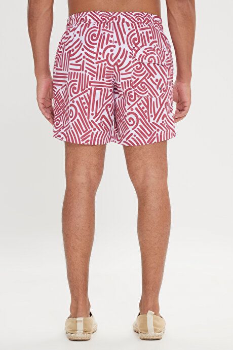 Standard Fit Regular Fit Quick Drying Patterned White Red Swimwear Sea Shorts with Pockets ET4724200007BYR