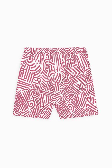 Standard Fit Regular Fit Quick Drying Patterned White Red Swimwear Sea Shorts with Pockets ET4724200007BYR