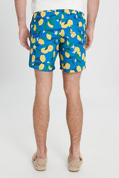 Standard Fit Regular Fit Quick Drying Patterned Blue-Yellow Swimsuit Sea Shorts with Pockets ET4724200009MSR