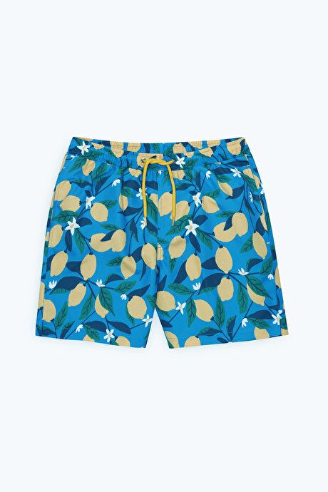 Standard Fit Regular Fit Quick Drying Patterned Blue-Yellow Swimsuit Sea Shorts with Pockets ET4724200009MSR