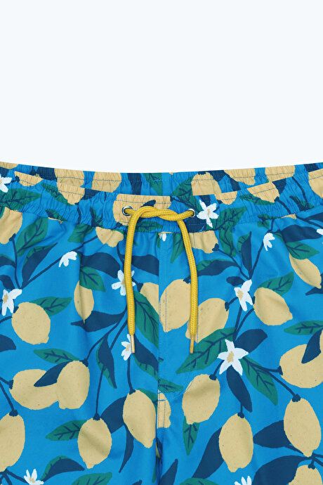 Standard Fit Regular Fit Quick Drying Patterned Blue-Yellow Swimsuit Sea Shorts with Pockets ET4724200009MSR