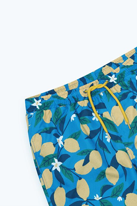 Standard Fit Regular Fit Quick Drying Patterned Blue-Yellow Swimsuit Sea Shorts with Pockets ET4724200009MSR