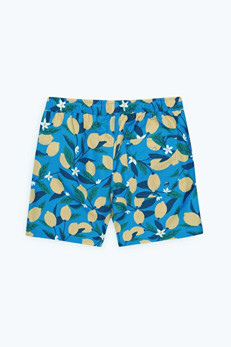 Standard Fit Regular Fit Quick Drying Patterned Blue-Yellow Swimsuit Sea Shorts with Pockets ET4724200009MSR