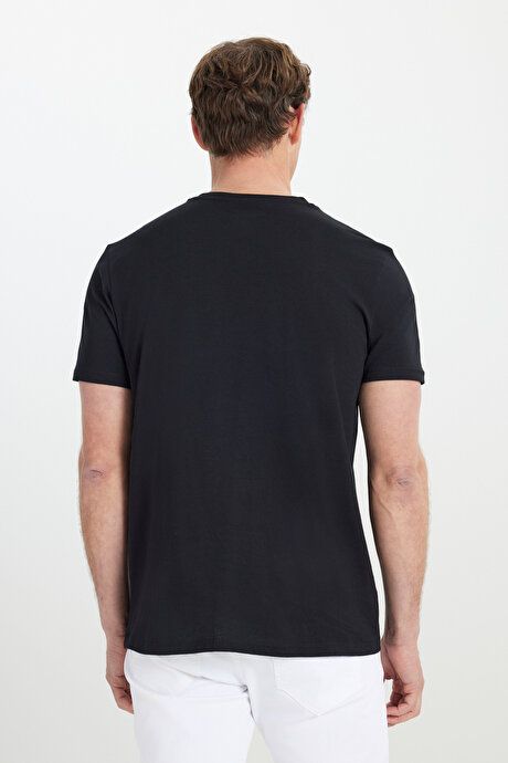 Slim Fit Slim Fit V-Neck Cotton Short Sleeve Black T-Shirt ET4800000001SYH