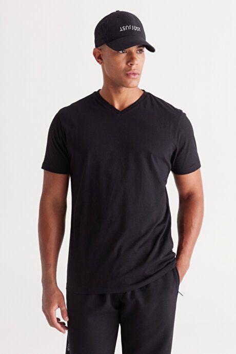 Pack of 2 Slim Fit Slim Fit Slim Fit V Neck 100% Cotton Black and White T-Shirt ET480000P201K81