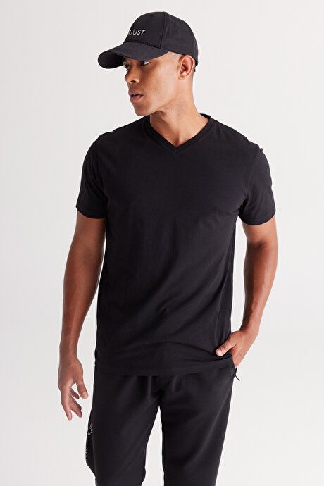 Pack of 2 Slim Fit Slim Fit Slim Fit V Neck 100% Cotton Black and White T-Shirt ET480000P201K81