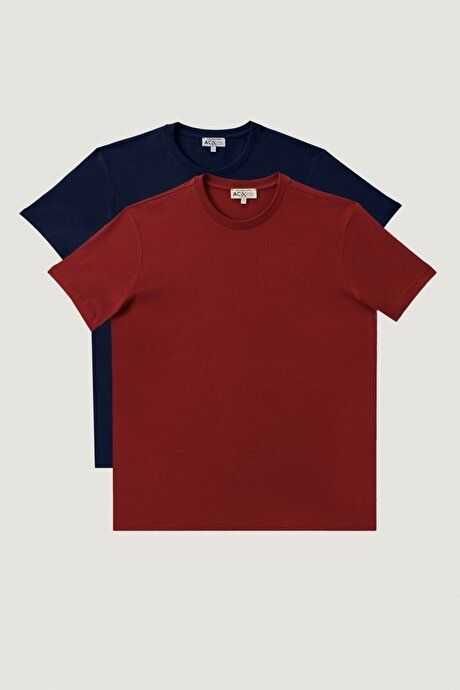 Slim Fit Slim Fit Crew Neck 2-Pack Burgundy-Navy T-Shirt ET4820200030K84