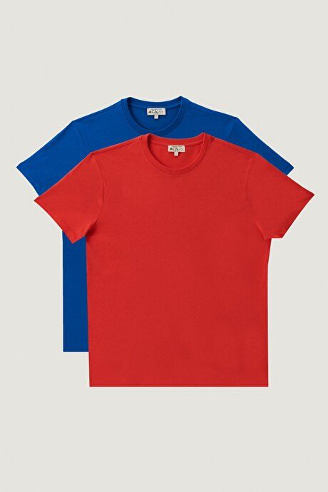 Slim Fit Slim Fit Crew Neck 2 Pcs Saks-Red T-Shirt Pack ET4820200030K85