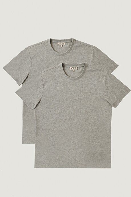 Slim Fit Slim Fit Crew Neck 2 Pcs Grey Melange-Grey Melange T Shirt Pack ET4820200030K89