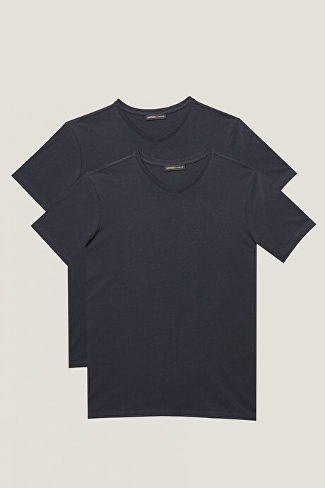 Slim Fit Slim Fit V-Neck Navy Blue T-Shirt Pack of 2 ET4820200031LAC