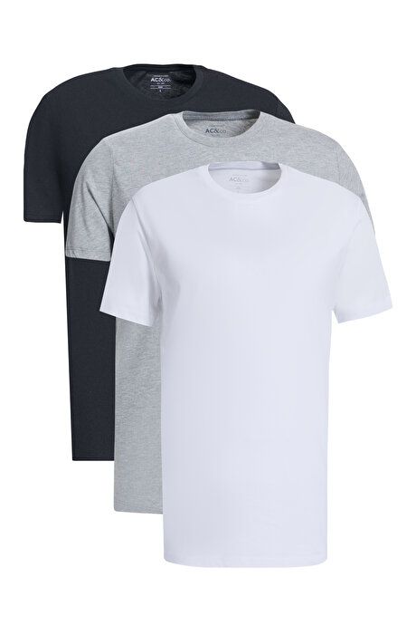 Slim Fit Slim Fit 100% Cotton 3 Piece Dark Gray-Black-White T-Shirt Pack ET4820200033K60