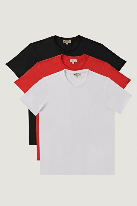 Slim Fit Slim Fit 100% Cotton 3-Pack of White-Red-Black T-Shirt ET4820200033K62