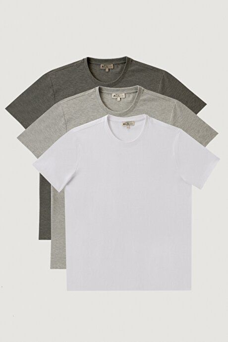 Slim Fit Slim Fit 100% Cotton 3-Pack White-Grey Melange-Dark Grey T-Shirt ET4820200033K64