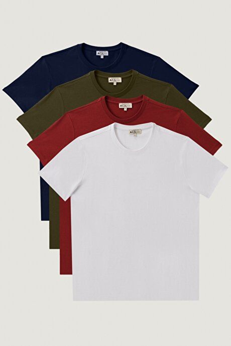 Slim Fit Slim Fit Crew-Neck Cotton 4-Pack Khaki-Burgundy-Lacquered-White T-Shirt Pack ET4822200034K31