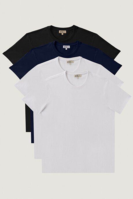 Slim Fit Slim Fit Crew-Neck Cotton 4-Pack White-White-Black-Blue T-Shirt Pack ET4822200034K32