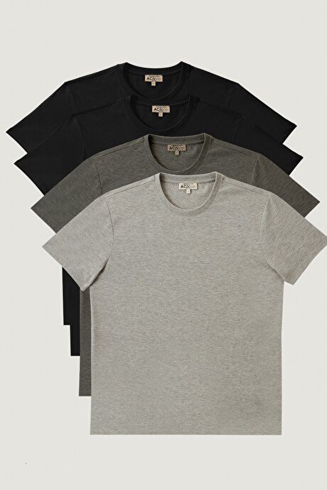 Slim Fit Slim Fit Crew-Neck Cotton 4-Pack Gray Melange-Dark Gray-Black-Black-Black T-Shirt Pack ET4822200034K34