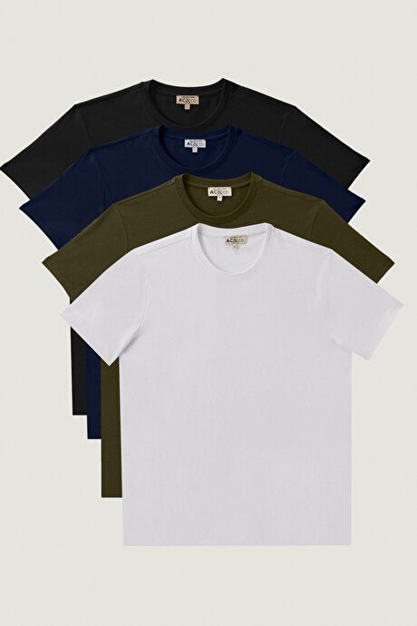 Slim Fit Slim Fit Crew-Neck Cotton 4-Pack White-Black-Navy-Khaki T-Shirt Pack ET4822200034K37