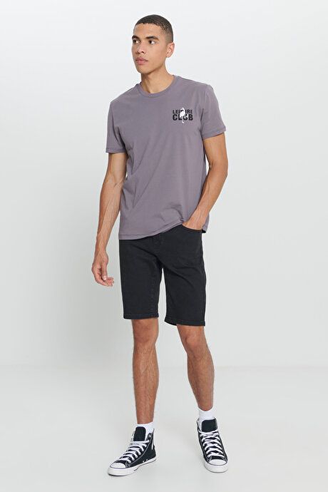 Standard Fit Regular Fit 100% Cotton Printed Crew Neck Anthracite T-Shirt ET4824200008ATR