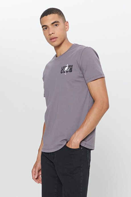 Standard Fit Regular Fit 100% Cotton Printed Crew Neck Anthracite T-Shirt ET4824200008ATR