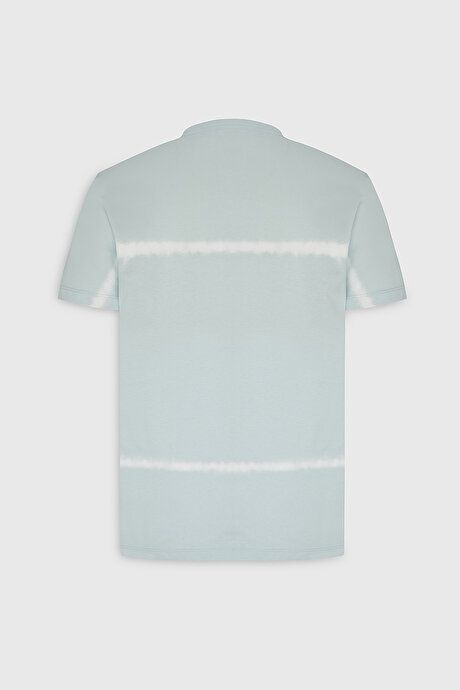 Standard Fit Regular Fit 100% Cotton Tie Dye Patterned Crew Neck Turquoise T-Shirt ET4824200027TRK