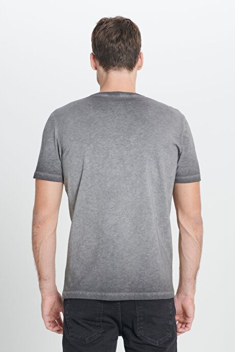 Standard Fit Regular Fit 100% Cotton Flared Crew Neck Anthracite T-Shirt ET4824200054ATR