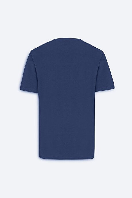 Standard Fit Regular Fit 100% Cotton Design Printed Crew Neck Navy Blue T-Shirt ET4824200058LAC