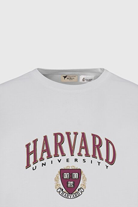 Harvard Licensed Oversized Loose Fit 100% Cotton Printed Crew Neck White T-Shirt ET4824200074BYZ