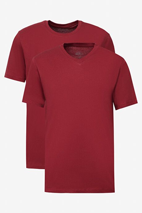 2 Pack Slim Fit Slim Fit Slim Fit Cotton Basic BORDO-BORDO T-Shirt ET48242P2001K29