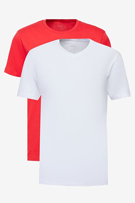 2 Pack Slim Fit Slim Fit Slim Fit Cotton Basic RED-WHITE T-Shirt ET48242P2001K38