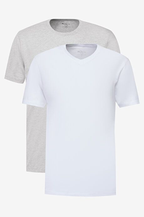 2 Pack Slim Fit Slim Fit Slim Fit Cotton Basic WHITE-GRAY MELANJ T-Shirt ET48242P2001K40