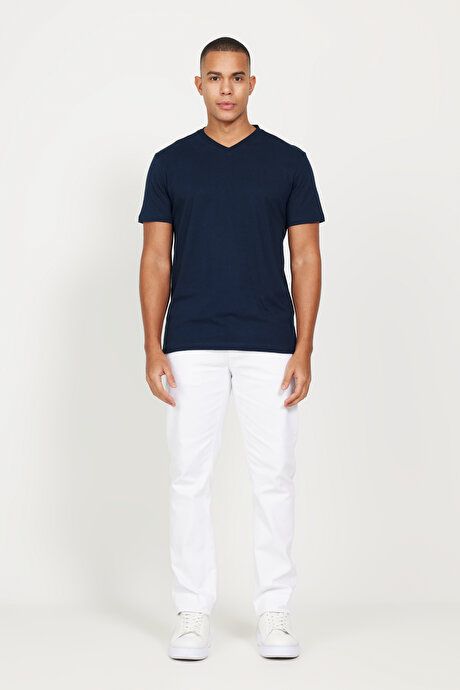 2 Pack Slim Fit Slim Fit Slim Fit Cotton Basic WHITE-LACIVERT T-Shirt ET48242P2001K77