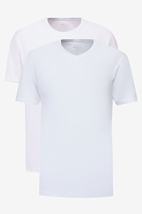 2 Pack Slim Fit Slim Fit Slim Fit Cotton Basic White-White T-Shirt ET48242P2001K86