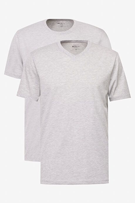 2-Pack Slim Fit Slim Fit Slim Fit Cotton Basic Gray Melange-Gray Melange T-Shirt ET48242P2001K89