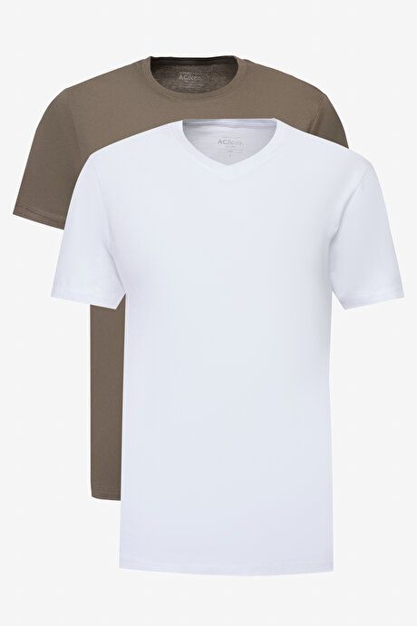 2 Pack Slim Fit Slim Fit Slim Fit Cotton Basic WHITE-KAKI T-Shirt ET48242P2001K98