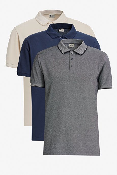 Non-Shrinking Cotton Fabric Slim Fit Slim Fit Slim Fit Curl-Free Polo Collar 3-Piece Navy-Black Beige White-Black Black T-Shirt ET48242P3047K72