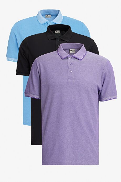 Non-Shrinking Cotton Fabric Slim Fit Slim Fit Slim Fit Curlproof Polo Collar 3 Piece Black-Blue-Purple White T-Shirt ET48242P3047K73