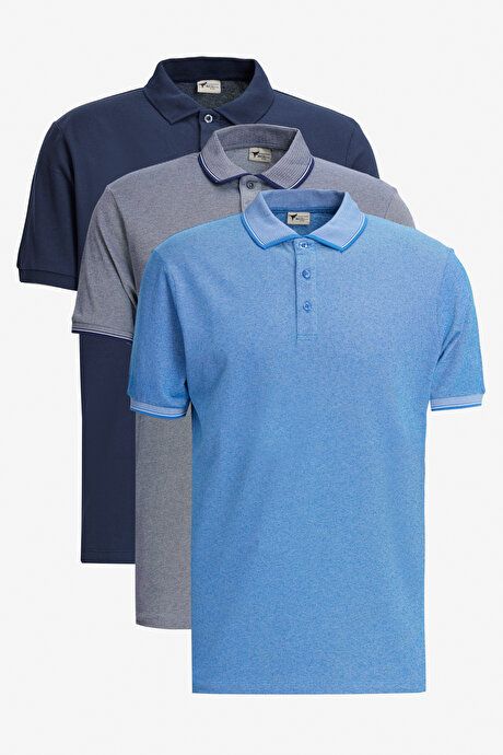 Non-Shrinking Cotton Fabric Slim Fit Slim Fit Slim Fit Slim Fit Curl-Free Polo Collar 3-Piece Light Navy-Navy-Navy T-Shirt ET48242P3047K76